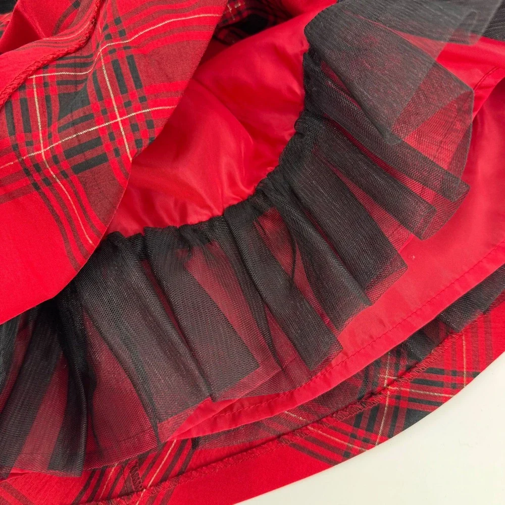 Gymboree Holiday Plaid Dress Girl 18-24m Red Black Velvet Festive 1st Christmas